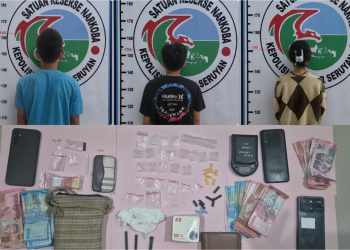 Dari tangan ketiganya, petugas menyita 24 paket sabu dengan berat bruto 7,81 gram dan uang tunai Rp6.400.000 yang diduga hasil transaksi gelap.