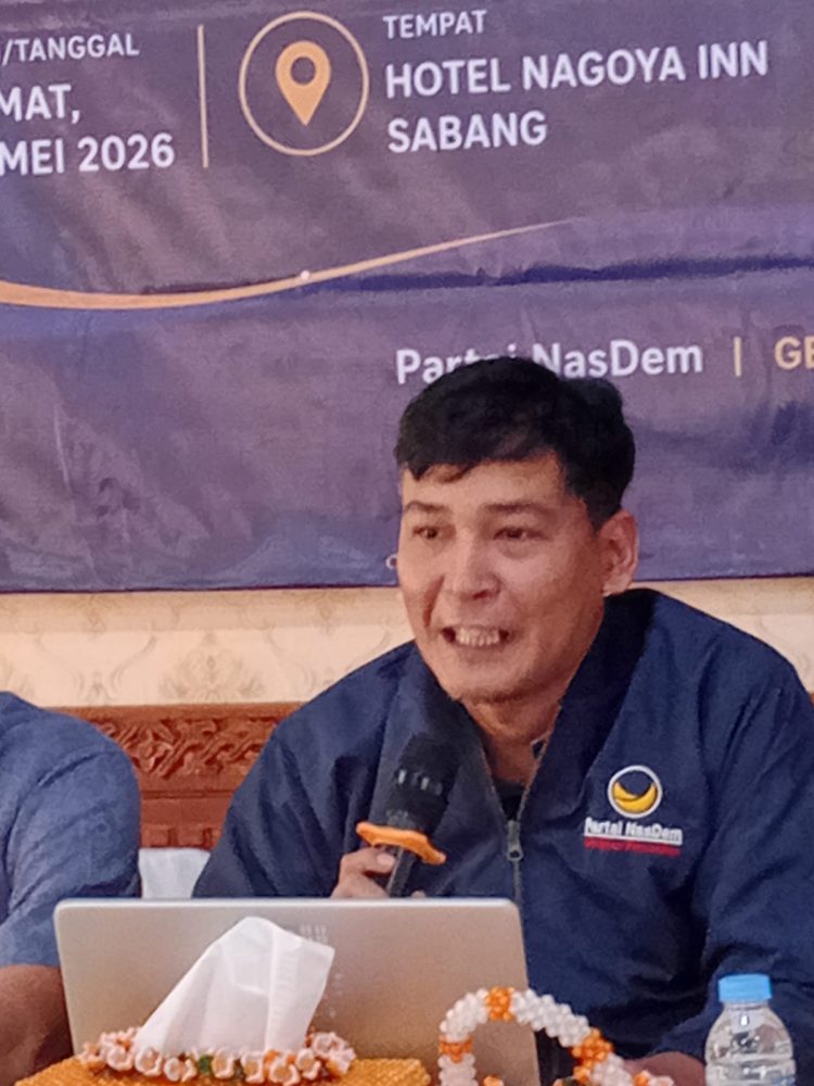 Dewan Pimpinan Daerah (DPD) Partai NasDem Kota Sabang menggelar kegiatan Rapat Dewan Pemimpin Daerah (DPD) sekaligus jumpa pers bersama awak media lokal di Hotel Nagoya Inn, Kota Sabang, Jumat (15/5/2026).