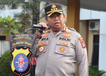 Kapolresta Palangka Raya, Polda Kalteng, Kombes Pol. Dedy Supriadi, S.I.K., M.H. saat memimpin Apel Jam Pimpinan yang dilaksanakan kesatuannya, Senin (18/5/2026) pagi.