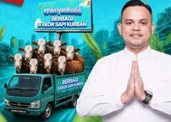 Pebriyan Winaldi selaku Ketua Elang Tiga Hambalang Riau sekaligus Direktur Utama PT Green Palma Riau Jaya melalui penyaluran bantuan hewan qurban kepada masyarakat di Kabupaten Kampar.