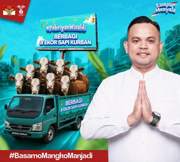 Pebriyan Winaldi selaku Ketua Elang Tiga Hambalang Riau sekaligus Direktur Utama PT Green Palma Riau Jaya melalui penyaluran bantuan hewan qurban kepada masyarakat di Kabupaten Kampar.