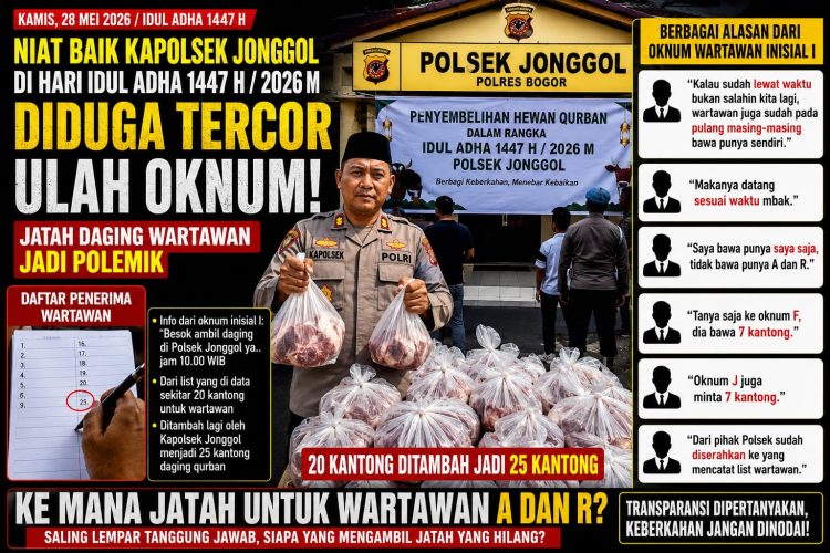 jajaran Polsek Jonggol, Kecamatan Jonggol, Kabupaten Bogor, melalui pembagian hewan qurban kepada masyarakat dan wartawan.