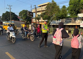 Satlantas Polres Ogan Ilir melaksanakan kegiatan Strong Point Pagi pada Kamis (4/6/2026).