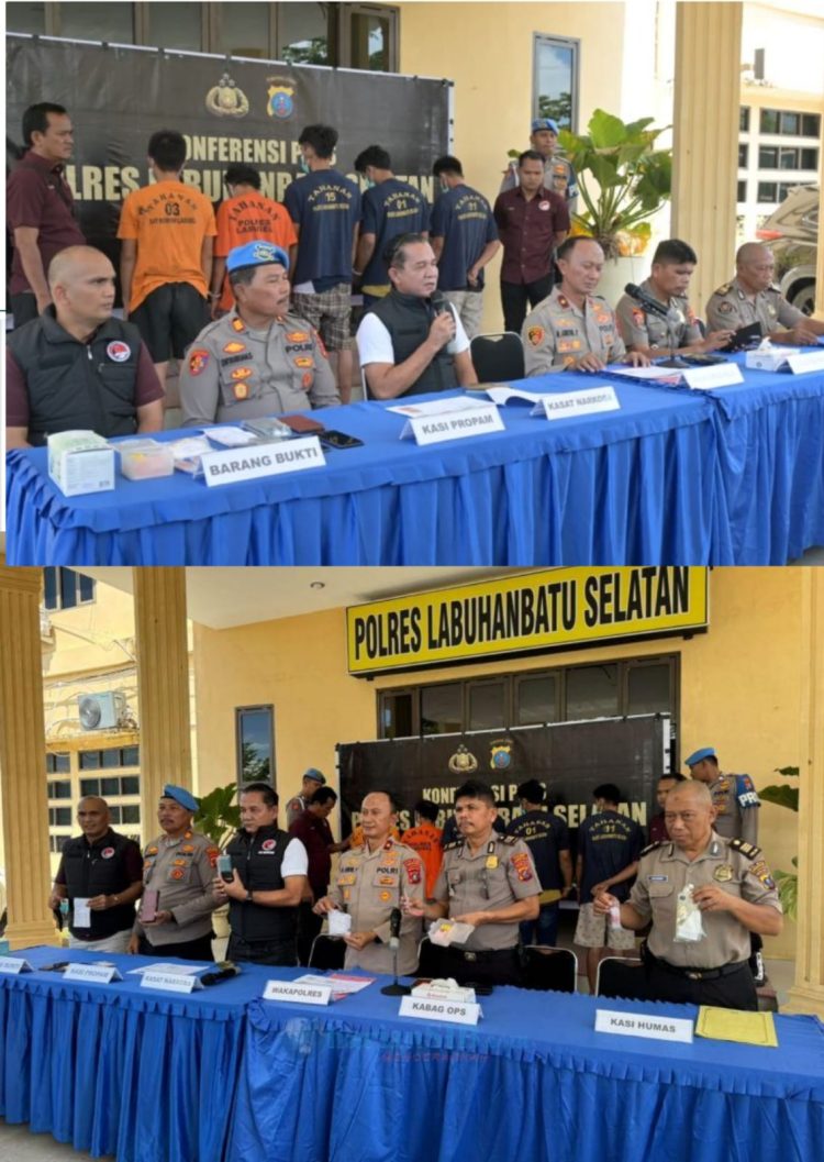 Keberhasilan tersebut dipaparkan langsung dalam konferensi pers yang dipimpin oleh Wakapolres Labusel, Kompol Moch Guntur Priyantoko mewakili Kapolres Labusel AKBP Aditya S.P. Sembiring, didampingi Kasat Narkoba Polres Labusel AKP Sahat Marulam Lumbangaol, bersama sejumlah PJU Polres Labusel, di halaman Mapolres setempat, Rabu (03/06/2026).