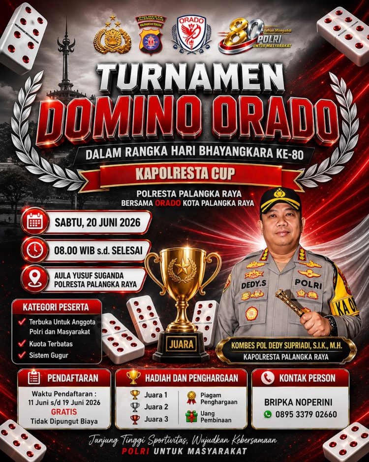 Kepolisian Resor Kota (Polresta) Palangka Raya bekerja sama dengan ORADO Kota Palangka Raya menggelar ajang olahraga rekreasi bertajuk "Turnamen Domino ORADO - Kapolresta Cup".