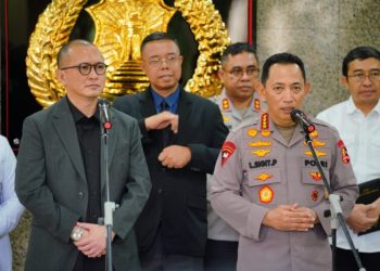 Kapolri usai menerima audiensi dengan pihak TVRI di Gedung Utama Mabes Polri, Jakarta Selatan, Rabu (10/6/2026). Dalam pertemuan itu juga dibahas sejumlah kerja sama mulai dari nobar, perizinan hingga pengamanan.