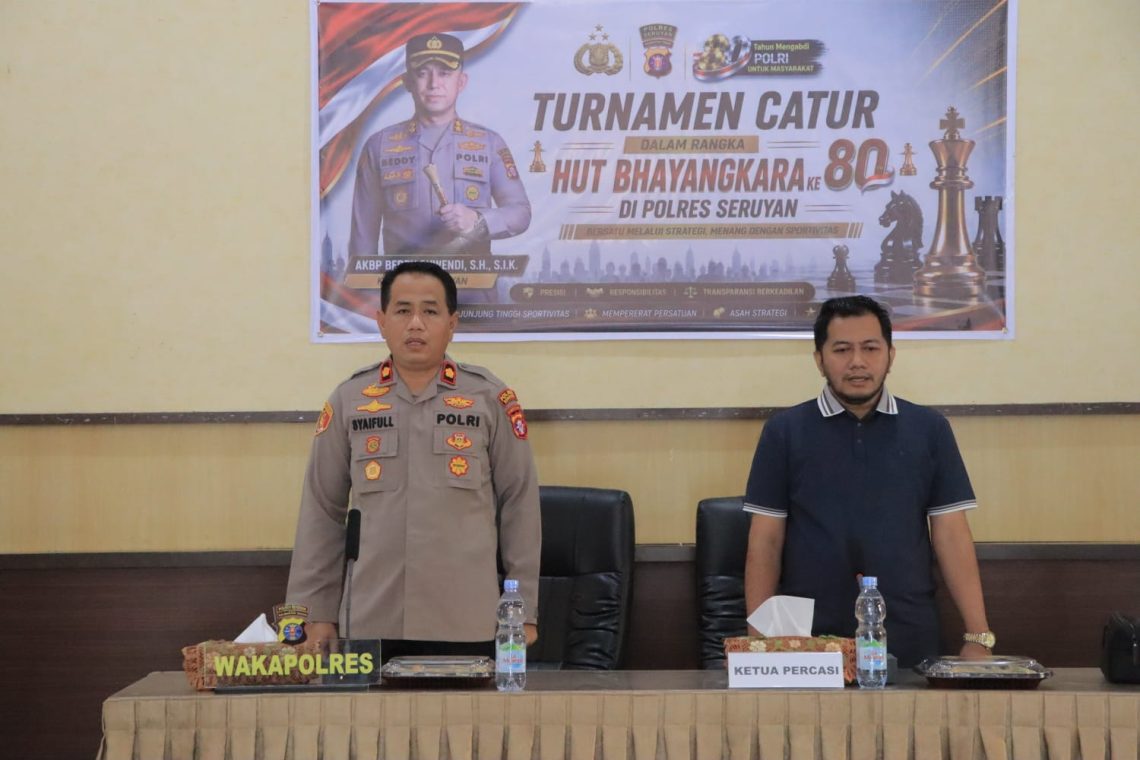Turnamen Catur dalam rangka memperingati Hari Ulang Tahun (HUT) Bhayangkara Ke-80 resmi dibuka, menjadi salah satu rangkaian kegiatan Polres Seruyan dalam menyambut hari bersejarah institusi Polri.