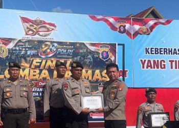 Personel Satsamapta Polres Kotawaringin Timur mengikuti Lomba Vidio Patroli Sat Samapta dalam rangka menyambut Hari Bhayangkara Ke-80 tingkat Polda Kalimantan Tengah, yang dilaksanakan di Lapangan Barigas Polda Kalteng, Senin (22/06/2026) Pagi.
