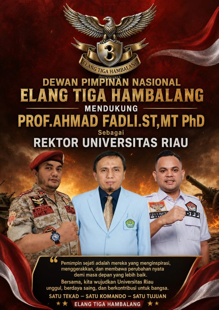 Dukungan datang dari Dewan Pimpinan Nasional (DPN) Elang 3 Hambalang yang secara tegas menyatakan komitmennya mendukung Prof. Ahmad Fadli untuk memimpin Universitas Riau pada periode mendatang.