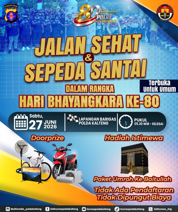 Polda Kalteng akan menggelar jalan sehat dan sepeda santai yang terbuka untuk seluruh masyarakat.