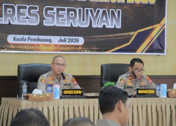Kapolres Seruyan AKBP BEDDY SUWENDI, S.H., S.I.K. memimpin Gelar Operasional Triwulan II Tahun 2026 pada Senin 6/7/2026 pukul 14.00 WIB hingga selesai, bertempat di Aula Patriatama 95 Polres Seruyan. Kegiatan diikuti oleh Wakapolres Seruyan Kompol Syaifullah, S.H., M.H., Pejabat Utama Polres Seruyan, Kapolsek jajaran, serta para Kanit Polres dan Polsek jajaran.