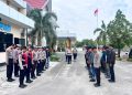 Piket fungsi bersama Sentra Pelayanan Kepolisian Terpadu (SPKT) Polresta Palangka Raya menggelar serah terima tugas jaga di Mapolresta Palangka Raya, Sabtu (11/7/2026).