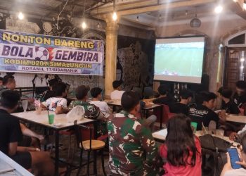 Semangat kebersamaan kembali terasa dalam gelaran Nonton Bareng (Nobar) Semarak Bola Gembira Piala Dunia 2026 yang diselenggarakan Kodim 0207/Simalungun pada Minggu (12/7/2026) pukul 04.00 WIB hingga selesai