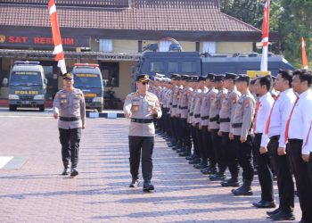 Kapolres Seruyan, AKBP Beddy Suwendi, S.H., S.I.K., memimpin apel gelar pasukan dan sarana prasarana Kontinjensi Aman Nusa II Tahun 2026, Selasa (21/7/2026) pukul 07.30 WIB di halaman Mapolres Seruyan.