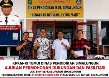 KPKM RI secara resmi melanjutkan komunikasi kelembagaan dengan menyerahkan surat permohonan dukungan beserta proposal penyelenggaraan Lomba Cerdas Cermat (LCC) Tingkat SMP se-Kabupaten Simalungun Tahun 2026 kepada Dinas Pendidikan Kabupaten Simalungun, Jumat (31/7/2026).