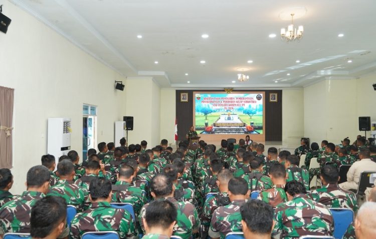 Korem 022/Pantai Timur (PT) menggelar kegiatan Sosialisasi Pencegahan, Pemberantasan, Penyalahgunaan, dan Peredaran Gelap Narkotika (P4GN) yang dirangkaikan dengan pemeriksaan urine bagi prajurit dan PNS di lingkungan Korem 022/PT, Senin (6/7/2026).