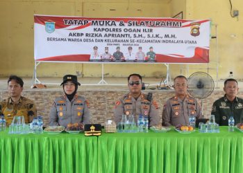 Kapolres Ogan Ilir AKBP Rizka Aprianti, S.H., S.I.K., M.H. melaksanakan kegiatan silaturahmi dan tatap muka bersama masyarakat desa dan kelurahan se-Kecamatan Indralaya Utara yang dipusatkan di Balai Raga Desa Parit, Kecamatan Indralaya Utara, Kabupaten Ogan Ilir, Jumat (7/8/2026).