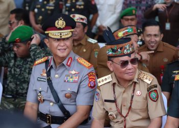 Kapolda Kalimantan Tengah Irjen Pol Kurniawan turut menghadiri upacara peringatan HUT ke-1 Kodam XXII/Tambun Bungai di Markas Besar Kodam XXII/Tambun Bungai, Senin (10/8).