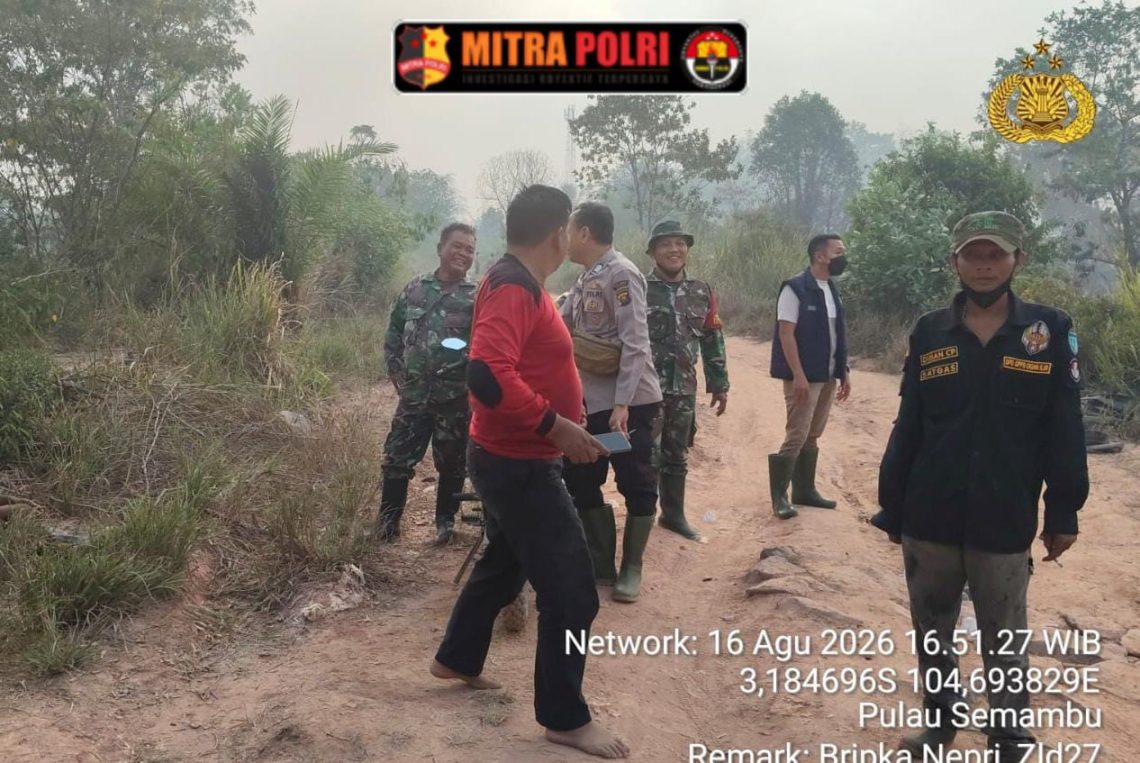 Kegiatan mitigasi berlangsung mulai pukul 13.50 WIB hingga 17.55 WIB. Titik api berada pada koordinat -3.184086, 104.694525 dengan jenis vegetasi lahan mineral dan status lahan berupa semak belukar.