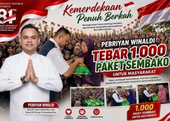 Pebriyan Winaldi, Direktur PT Green Palma Riau Jaya menghadirkan kegiatan sosial bertajuk “Berkah Kemerdekaan, Menebarkan Kebaikan” dengan membagikan 1.000 paket sembako kepada masyarakat.