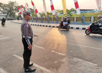 Satlantas Polresta Palangka Raya, Polda Kalteng di pagi hari demi menjaga keamanan, keselamatan, ketertiban dan kelancaran (kamseltibcar) lalu lintas di wilayahnya. 