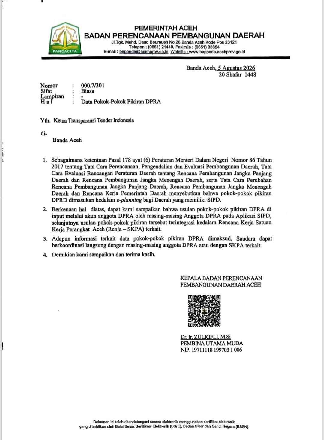 Transparansi Tender Indonesia (TTI) menyatakan akan menempuh jalur hukum melalui mekanisme penyelesaian sengketa informasi publik setelah gagal memperoleh informasi mengenai data Pokok-Pokok Pikiran (Pokir) DPRA yang dimohonkan kepada Pemerintah Aceh.