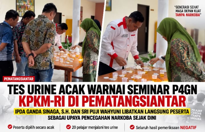 Tes urine tersebut dilakukan dengan melibatkan Ipda Ganda Sinaga, S.H., dari Satres Narkoba Polres Pematangsiantar, bersama Sri Puji Wahyuni dari Dinas Kesehatan Kota Pematangsiantar.