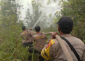 Personel Polsek Sabangau terus melakukan penanganan kebakaran hutan dan lahan (Karhutla) di Jalan Manduhara Ujung, Kelurahan Kereng Bangkirai, Kecamatan Sabangau, Kota Palangka Raya. Upaya tersebut dilakukan dengan pemadaman dan pendinginan untuk mencegah api kembali meluas.