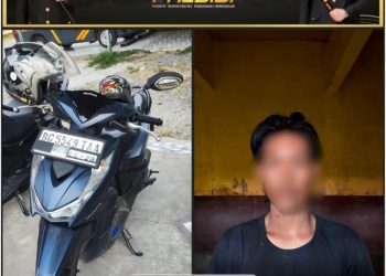 petugas mengamankan seorang pria berinisial AH (20) beserta satu unit sepeda motor yang diduga merupakan barang hasil kejahatan.