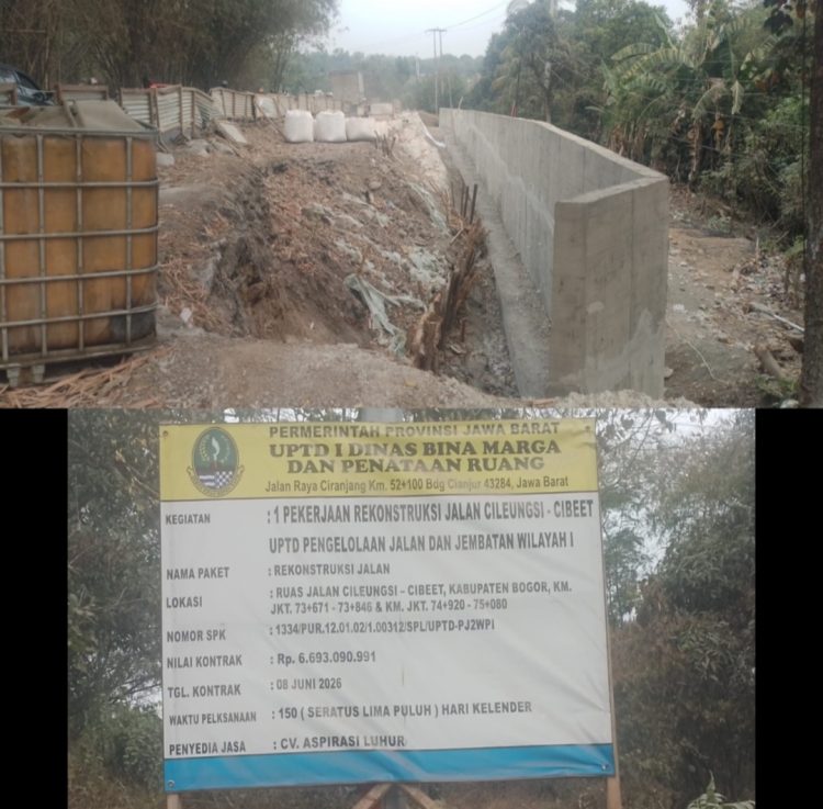 Progres pegerjaan proyek rekonstruksi Jalan Cileungsi–Cibeet yang menelan anggaran Rp6.693.090.991
