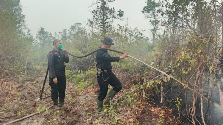 personel Polda Kalimantan Tengah (Kalteng) tetap berjibaku memadamkan kebakaran hutan dan lahan (Karhutla) di sejumlah wilayah Kota Palangka Raya.