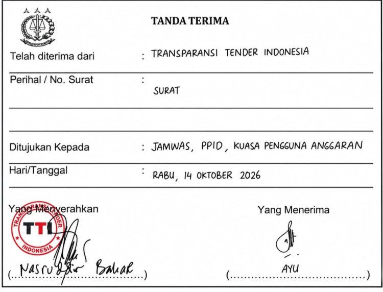 Tanda terima surat Transparansi Tender Indonesia