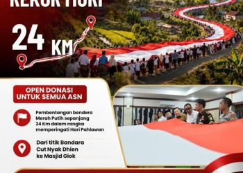 pemerintah Kabupaten Nagan Raya, Aceh membebankan open donasi kepada para ASN yang bertugas di Kabupaten tersebut guna mengejar rekor muri dalam rangka pembentangan bendera merah putih sepanjang 24 Km pada 10 November mendatang.