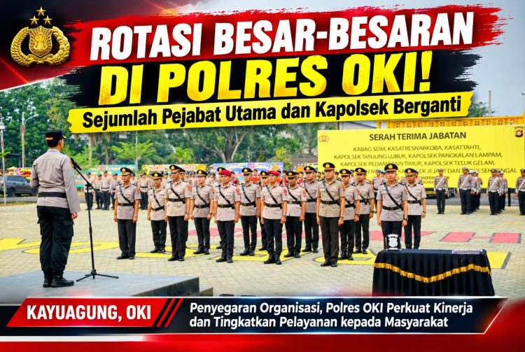 Serah terima jabatan (sertijab) dipimpin langsung Kapolres OKI AKBP Agung Adhitya Prananta, S.H., S.I.K., M.H., di Mapolres OKI.