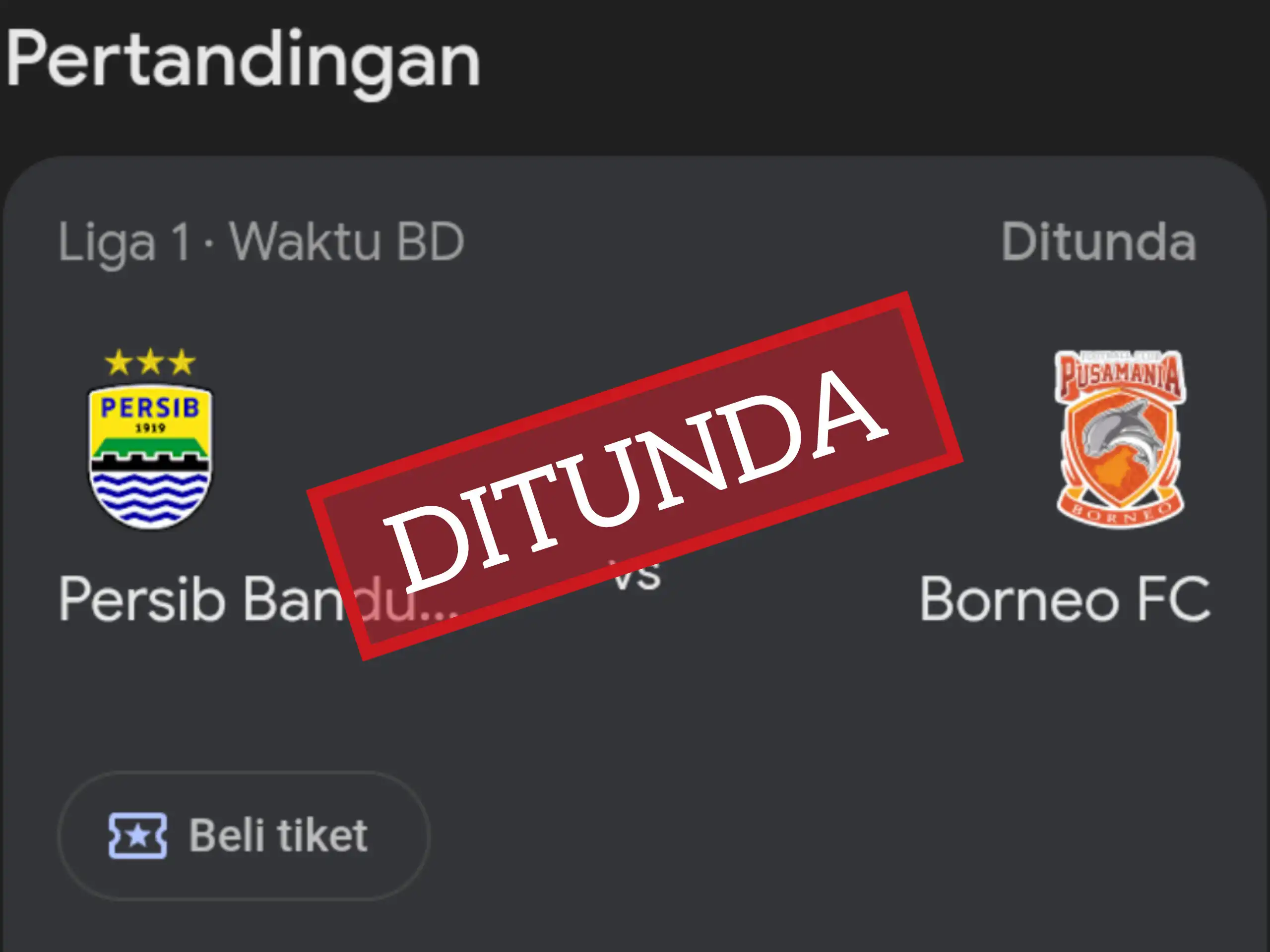 Laga PERSIB vs Borneo FC Ditunda, Manajemen Pastikan Tiket Tetap Berlaku