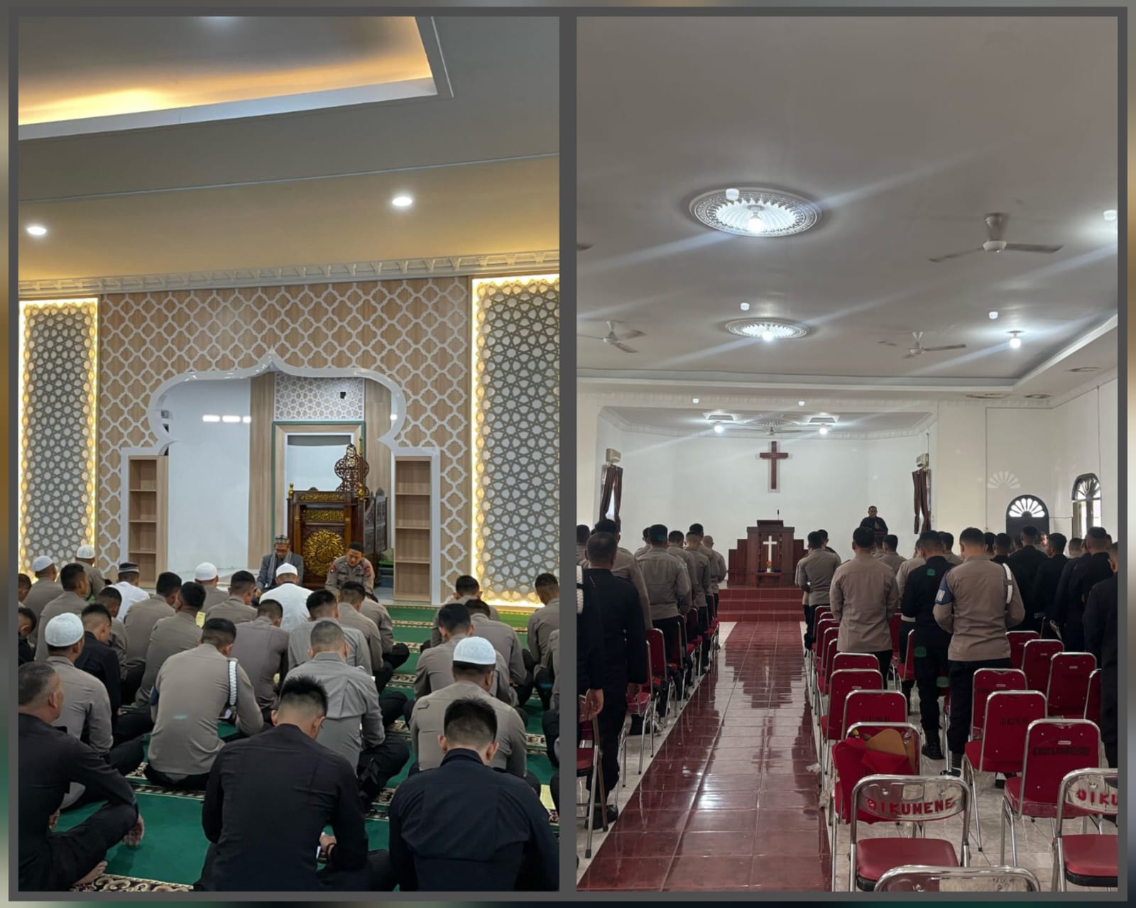 Personil Sat Brimob Polda Sumut Laksanakan Kegiatan Binrohtal di Dua Rumah Ibadah