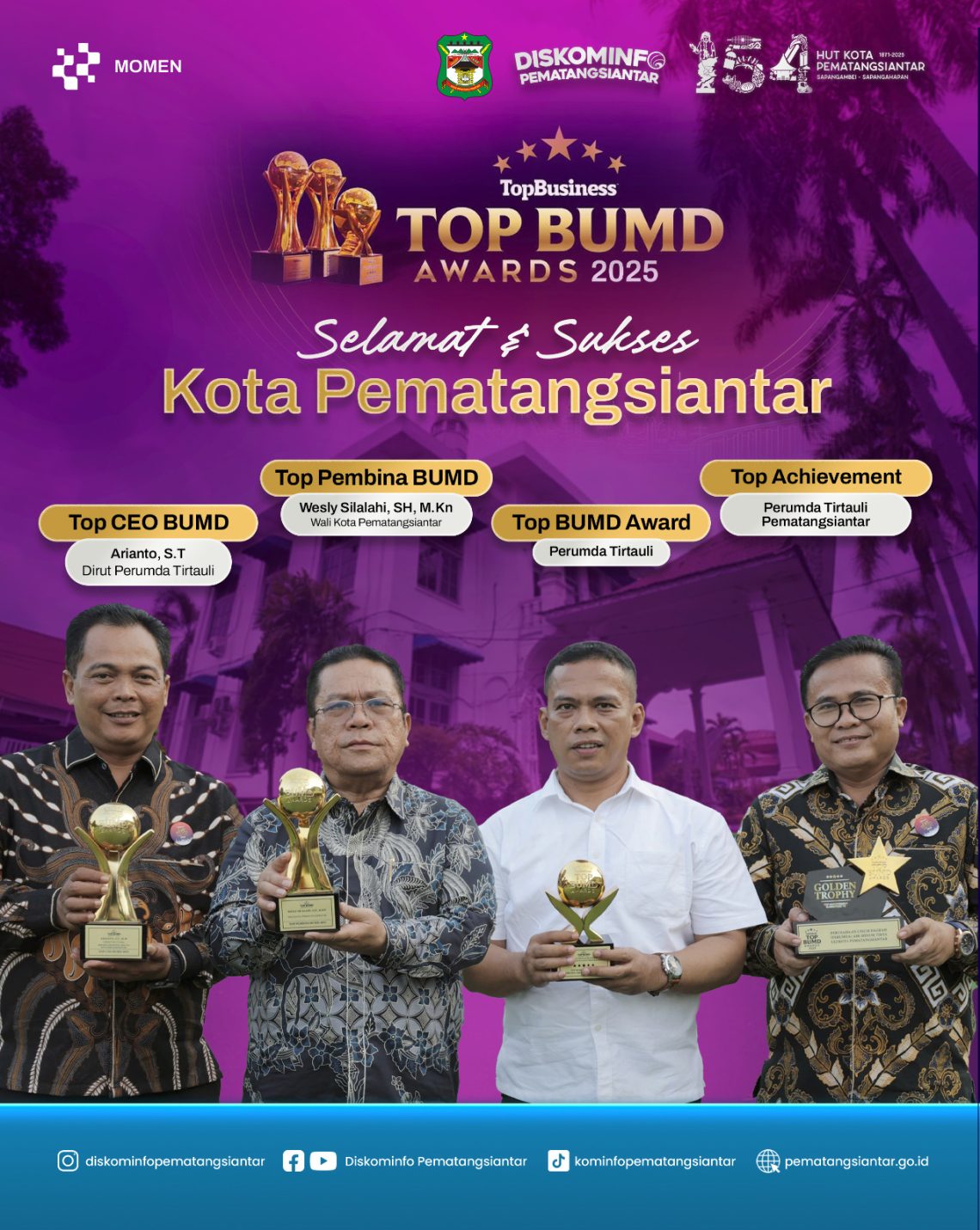 Selamat, Perumda Air Minum Tirta Uli Pematangsiantar Sabet Empat Penghargaan Di Ajang TOP BUMD Awards 2025