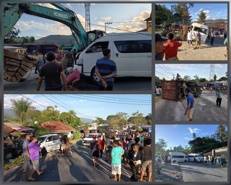 Truck Konteiner Rem Blong, Tabrakan Beruntun Terjadi di Onan Hasang Taput