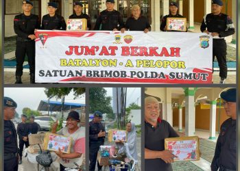 Satuan Brimob Polda Sumut Berikan Kejutan Pada Masyarakat Pada Saat Bakti Sosial Jum’at Berkah, Sambut Hari Bhayangkara ke-79