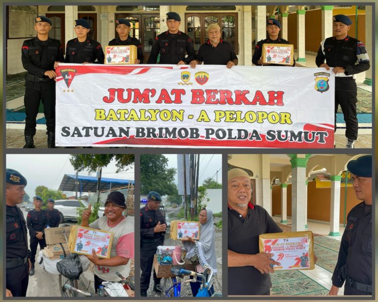 Satuan Brimob Polda Sumut Berikan Kejutan Pada Masyarakat Pada Saat Bakti Sosial Jum’at Berkah, Sambut Hari Bhayangkara ke-79