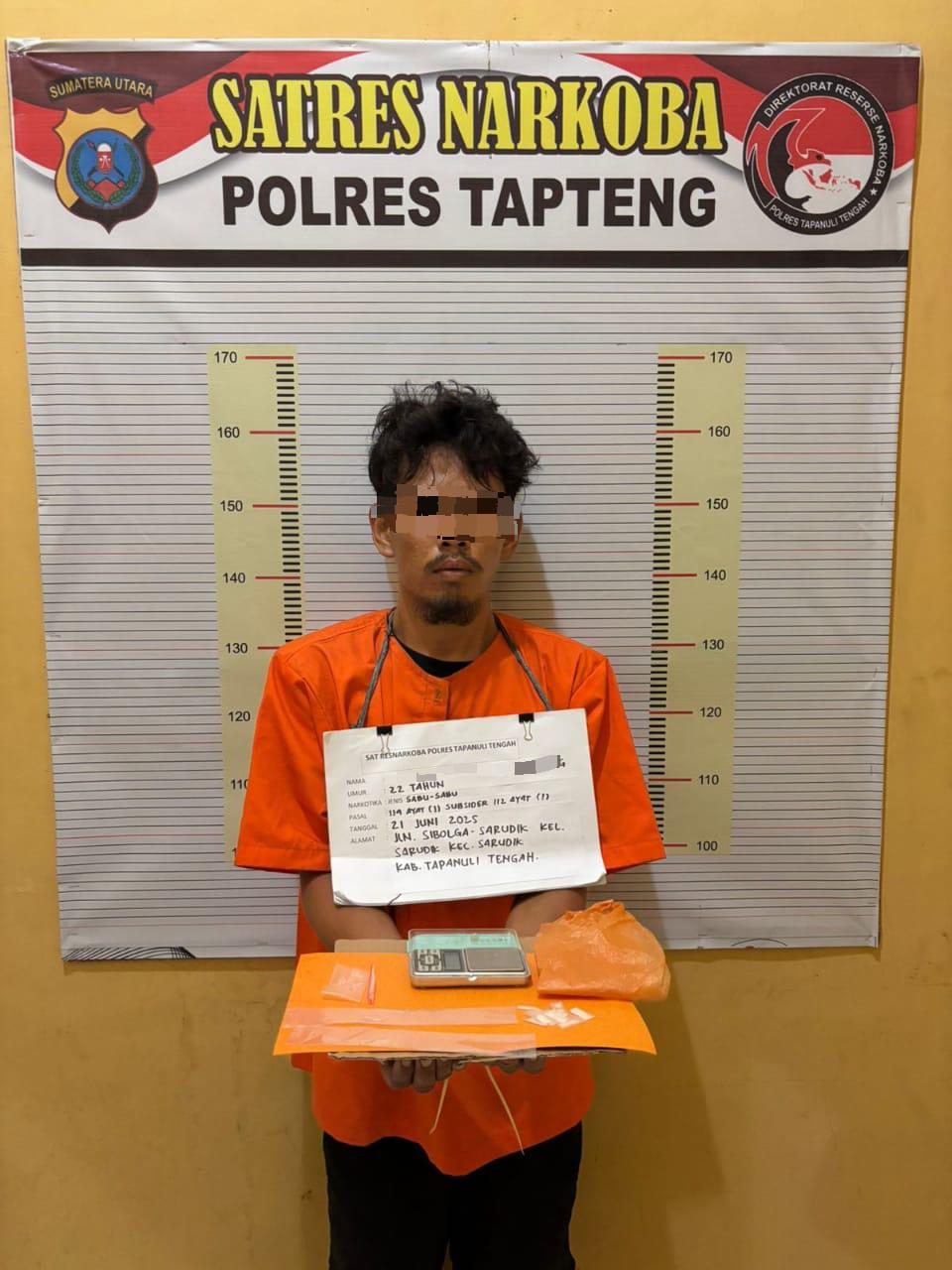 Seorang Pria Asal Sarudik Dibekuk Polres Tapteng, Sabu 11 Paket Disita