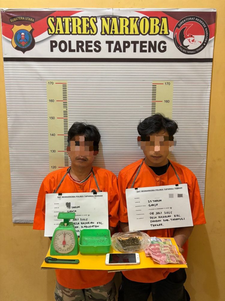 Tim Opsnal Reserse Narkoba Polres Tapteng Amankan Dua Pengedar Ganja di Hajoran