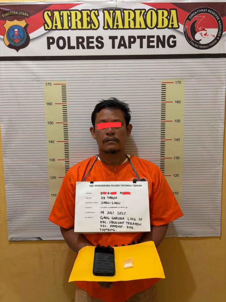 Sat Narkoba Polres Tapteng Bekuk Pengedar Sabu di Sibuluan Kota Pandan, Barbut 4,14 Gram 