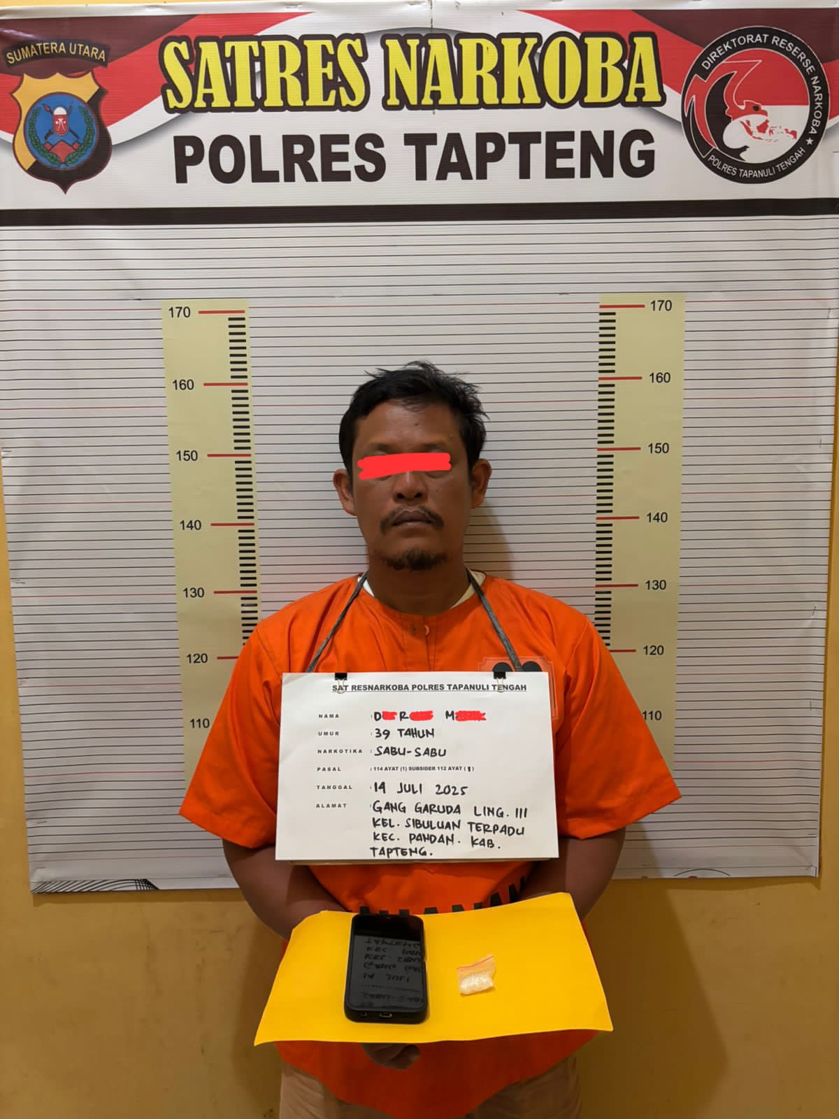 Sat Narkoba Polres Tapteng Bekuk Pengedar Sabu di Sibuluan Kota Pandan, Barbut 4,14 Gram 