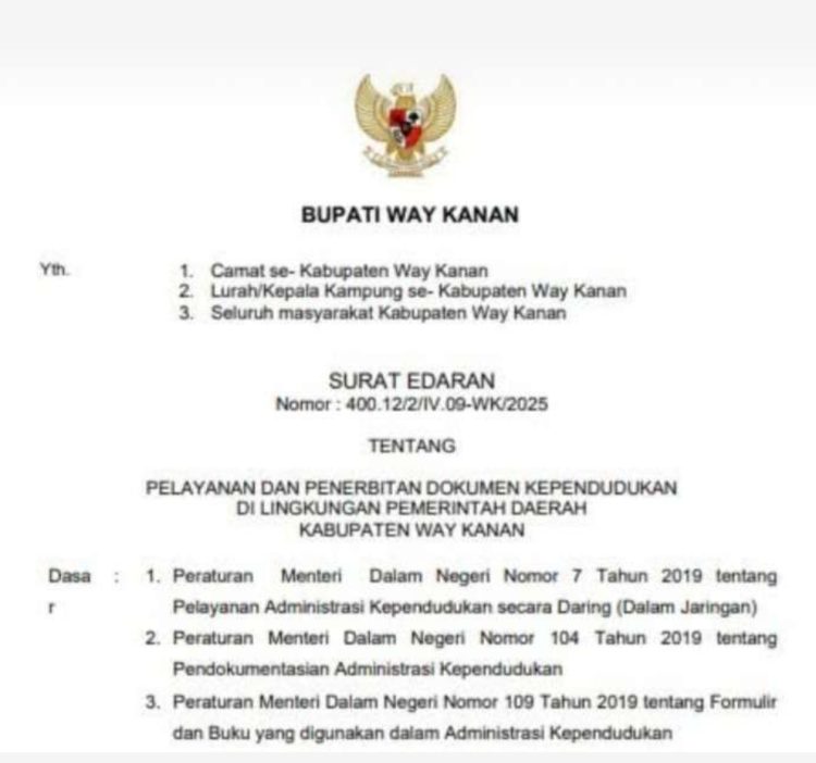 Pemkab Way Kanan Terbitkan Aturan Terkait Administrasi Kependudukan