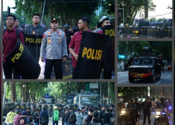 Dansat Brimob Polda Sumut Pimpin Langsung Pengamanan Aksi di Kantor DPRD Sumut