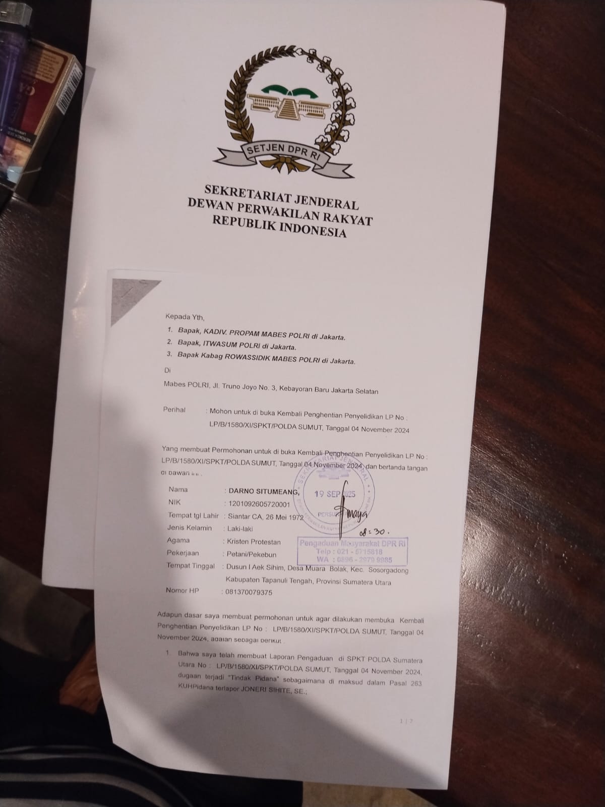 Darno Situmeang Laporkan Anggota DPRD Tapteng Ke Mabes Polri Terkait Pemalsuan Dokumen .