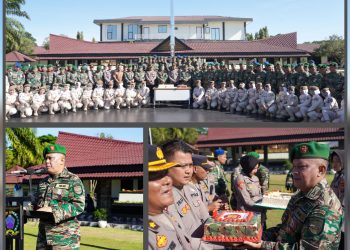HUT TNI Ke-80, Korem 022/PT Mendapatkan Kejutan Kue Ulang Tahun dari Polres dan Brimob