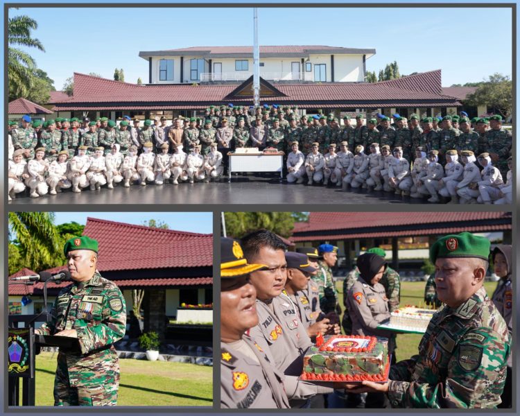 HUT TNI Ke-80, Korem 022/PT Mendapatkan Kejutan Kue Ulang Tahun dari Polres dan Brimob