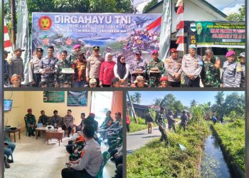Sinergi TNI–Polri, Pemerintah dan Pemuda di Bedagai Rayakan HUT TNI dengan Gotong Royong dan Kejutan Kue